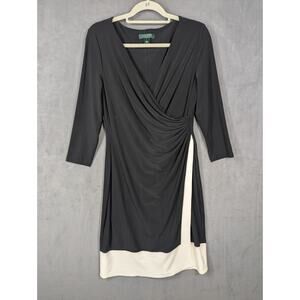 Ralph Lauren Dress Black White Size 12 Faux Wrap
